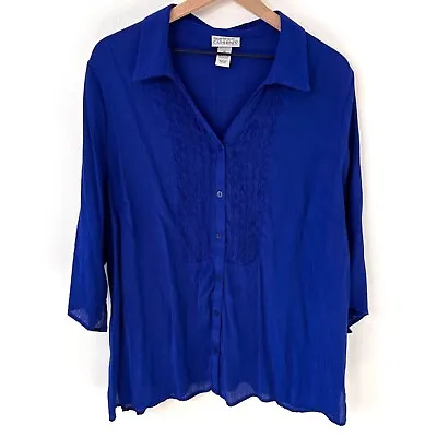 Maggie Barnes For Catherines Blue Button Up Blouse Women Size 1X 3/4 Sleeve • $22.89