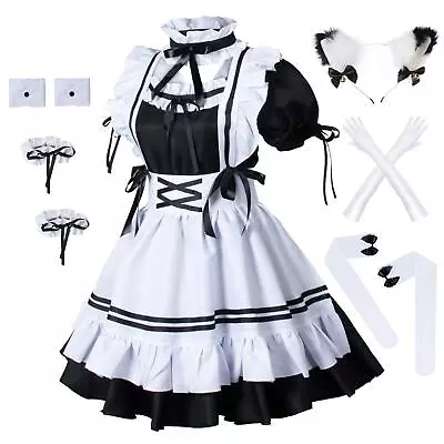 Anime French Maid Apron Lolita Fancy Dress Cosplay Costume Furry Cat Ear Glov... • $50.24