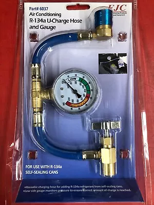 FJC 6037 R-134a U-CHARGE HOSE AND GAUGE FOR SELF-SEALING VALVE CANS • $22.89