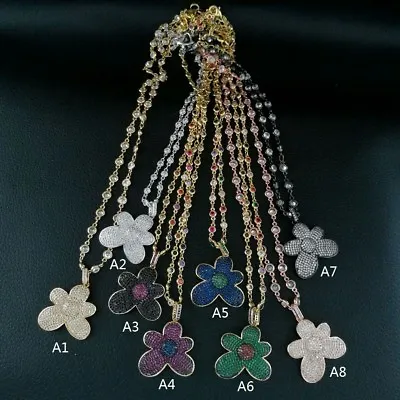 18  Mix Color Shinning Micro Pave Flower Pendant Chain Necklace • $13
