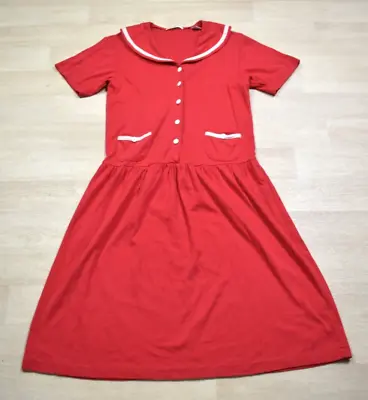 80s Erika Taylor Mild Drop Waist Midi Dress VTG 1980s Cotton Poly Red • $13.92