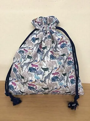 Handmade Drawstring Bag In Liberty Of London Fabric Queue For The Zoo Gift Idea • £8.95