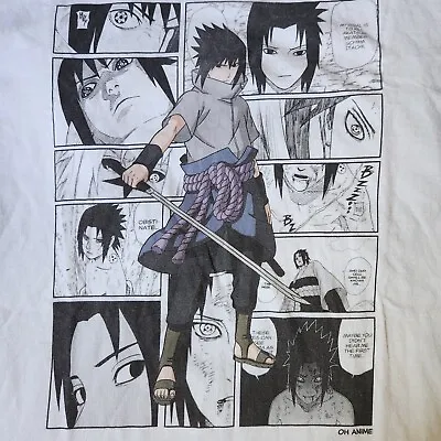 Naruto Shippuden Anime Sasuke Uchiha Manga Panels Men's L White Graphic T-Shirt • $6.95