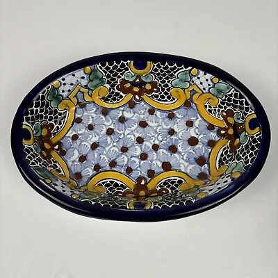 Mexican Pottery Talavera Oval Serving Bowl Hand Painted Colorful Flowers 9  • $29.99