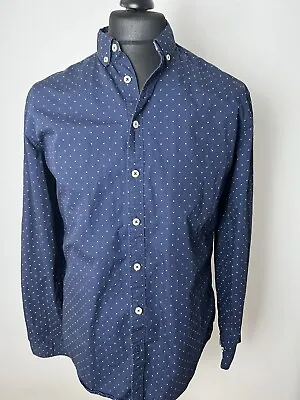 Joules Mens Long Sleeved Polka Dot Shirt (M) Slimfit Blue • £16.99