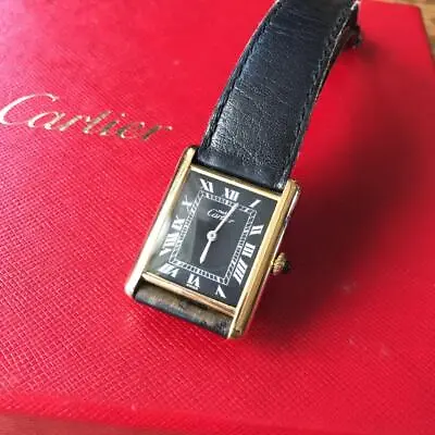 [Japan Used Watch] Cartier Antique Must Tank Roman Black Dial Vermeil Manual Win • $3206.12