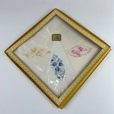 Vintage New Embroidered Ladies Hankerchiefs New In Box Set Of (3) • $9.99