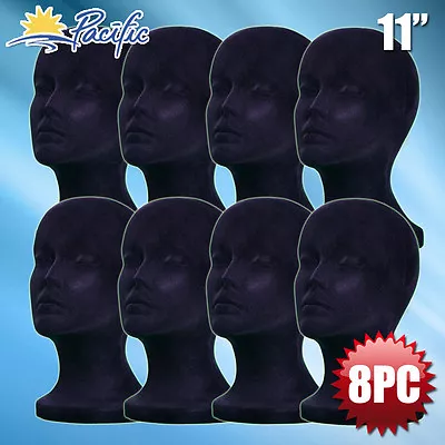 11  FOAM Black MANNEQUIN MANIKIN Head Display Wig Hat Glass 8pc • $49.99