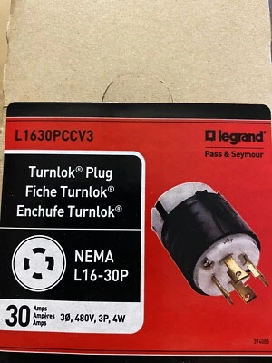 $16.85 • Buy Pass And Seymour Legrand L1630-P 30 Amp 480 Volt Twist Lock Male
