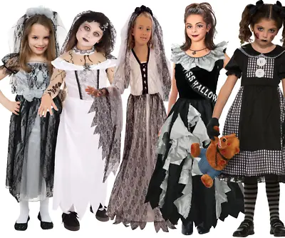 Zombie Girls Costume Gothic Bride Fancy Dress Outfit Halloween Kids Rag Doll • £15.99