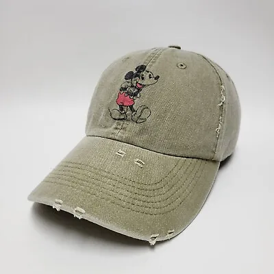 Disney Parks Hat Adult Distressed Olive Green Mickey Mouse Baseball Cap NO TAG • $11.96