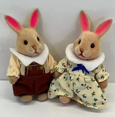 Vintage 80's Sylvanian Family Calico Critters Rabbit Bunny Pair Couple • $14