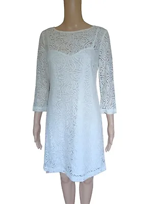 Trina Turk Womens White Lace Slip Sheath Dress Knee Length Boat Neck Size 4 • $39.99