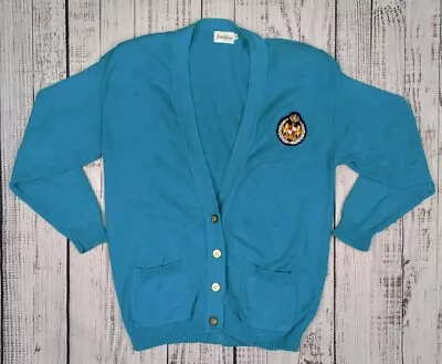 Vtg Neiman Marcus Acrylic Cardigan Mr. Rogers Grandpa Sweater Crest Patch Sz S • $35.99