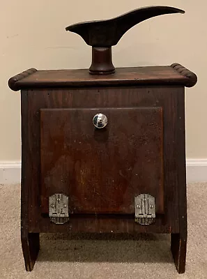 ANTIQUE Wood Shoe Shine Bench Foot Stool Box • $50