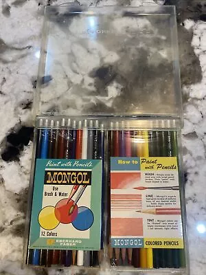 Vtg 1960s Mongol Paint W/ Pencils Color Pencils Folding Case Eberhard Faber 24 • $24.90