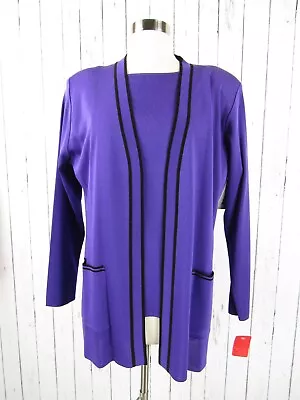 Misook NWT 2pc Purple Amethyst Black Stripe Jacket Cardigan Sweater Shell M • $109.65