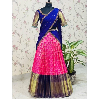 $90.98 • Buy South Indian Traditional Half Saree Lehengha Silk Party Wear Style Free Shipping