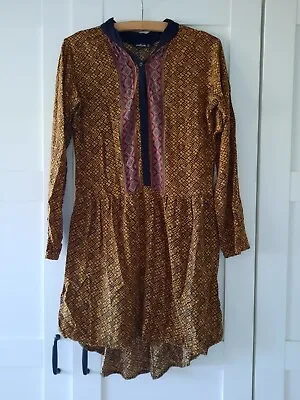 Vintage Natura Indian Rayon Dress Festival Block Print Boho Hippy Small Pattern • $30.83