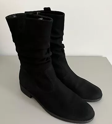 Ladies Gabor Trafalgar Calf Boots Size 7 Black Suede - Preowned Good Condition • £25