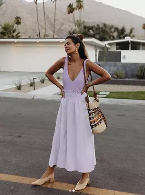 ZARA LINEN Midi Skirt With Paper Bag Elastic Waist Button Up S Small Summer • £29.99