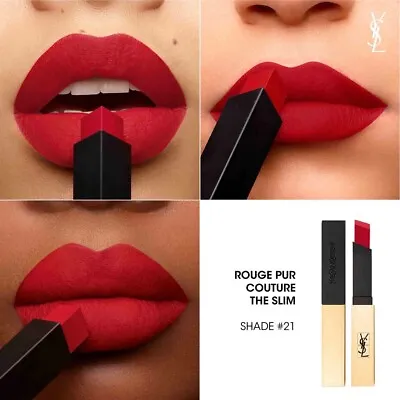 YSL ROUGE PUR COUTURE THE SLIM LIPSTICK SHADE 21 Rouge Paradoxe Original Coral • £15.99