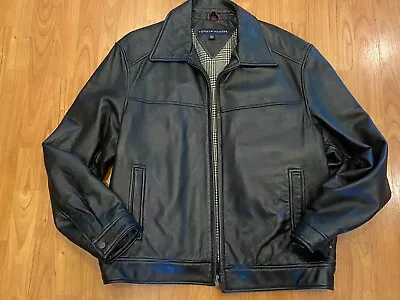 TOMMY HILFIGER Men's Buttery Soft 100%  Leather Black Bomber XL NWOT Houndstooth • $45