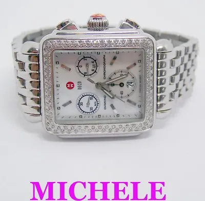 MICHELE DECO Chronograph Watch Diamond Bezel Mother Of Pearl Dial MV06A01* EXLNT • $1250