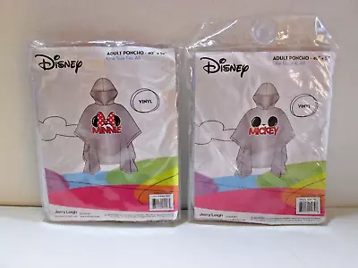 Two Disney Mickey & MInnie Mouse Ears ADULT RAIN Poncho Vinyl JERRY LEIGH Hood • $19.99