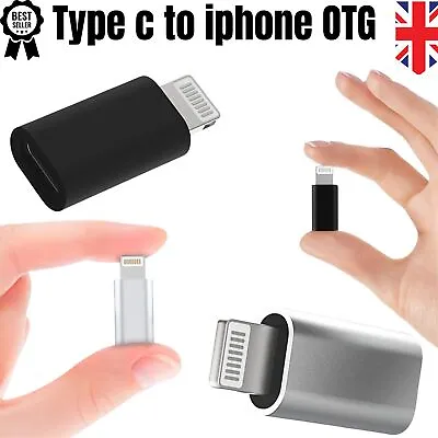OTG Adapter For IPhone IPad IPod USB Type-C Female To IPhone 8Pin Male Converter • £2.39
