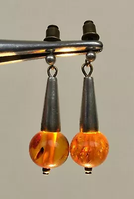 Vintage Silver Amber Earrings Natural Baltic Amber  USSR Amber Earrings 4.14 Gr • $39.99