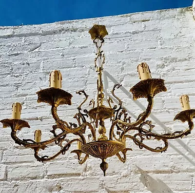 Large Antique Golden Bronze Chandelier Spanish 8 Arms Candle Style 32 X 31  • $1000