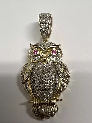 10k Estate Vintage Real Gold Genuine Diamond And Ruby Owl Pendant • $499.99