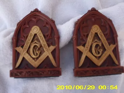 Vintage Masonic Freemason Pair Bookends Square& Compass • $48