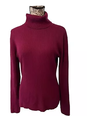 Mainbocher Women's XL Ribbed Burgundy Turtleneck Sweater Viscose Pullover • $25.99