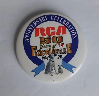 Vtg RCA Victor Tv Pin Button Nipper Chipper Dog Advertising 50 Yrs Anniversary • $16.99