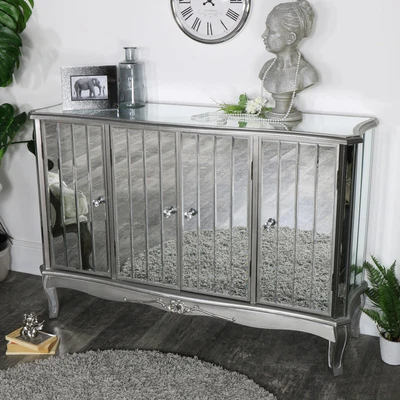 £392.95 • Buy Large Mirrored Sideboard Storage Unit Ornate French Living Room Hall Furniture