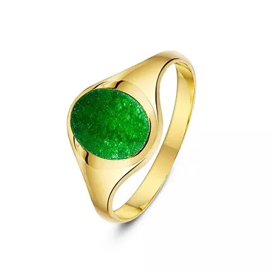 Men's 9ct Yellow Gold Signet Ring Green Jade Oval-Shaped UK Hallmarked-375 • £195