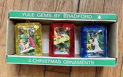 Vintage Plastic Christmas Yule Gems Bradford Diorama Ornaments Set Of 3 • $35