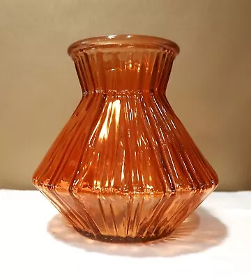 Vintage Atomic Vase MCM Ribbed Art Glass Burnt Orange Mid Century Modern EXC CDN • $14.50