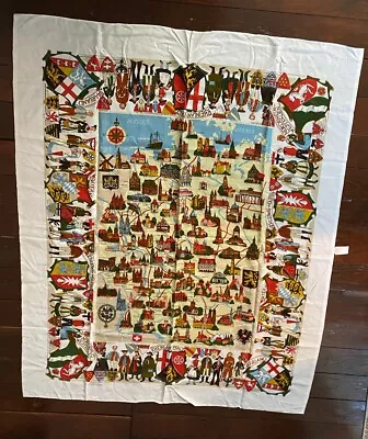 NWT Vintage German Map Tablecloth With Cities & Crests Indanthren Sz 49.5x61.5” • $35