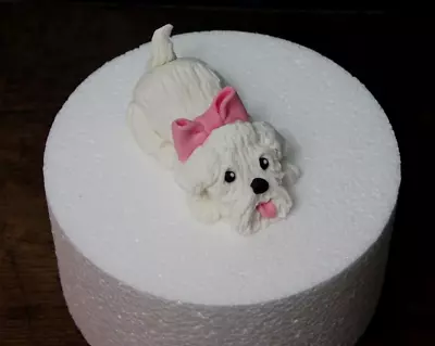 White Puppy Dog With Bow Handmade Edible Cake Topper • £19.99