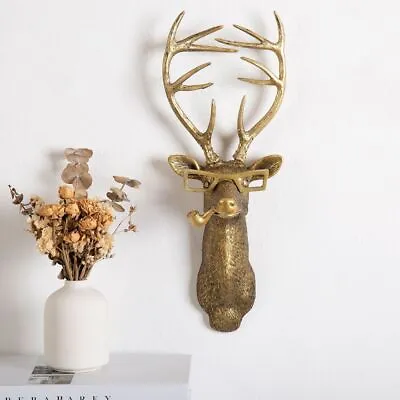 Smoking Pipe Bronzed Statue Animal With Glasses Hanging Wall Stag Decor Deer • $28.99