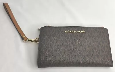 Michael Kors Jet Set Travel Trifold Wristlet/Wallet - Brown Pvc/Dark Acorn • $64.95