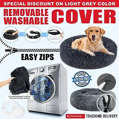 $64.95 • Buy Dog Cat Pet Calming Bed Washable ZIPPER Cover Warm Soft Plush Round Sleeping