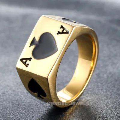 MENDEL Mens Biker Casino Lucky Poker Ring Jewelry Men Stainless Steel Size 7-15 • $12.99