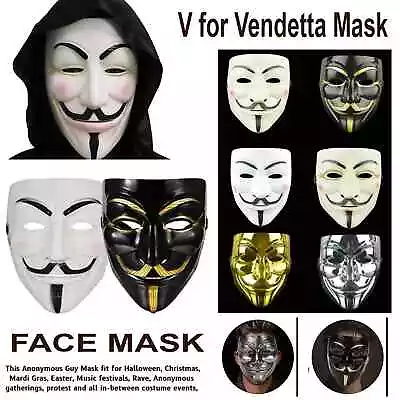Anonymous Hacker V For Vendetta Guy Fawkes Halloween Fancy Dress Party Face Mask • £5.55