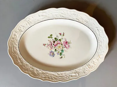 Mt. Clemens Pottery. Oval China Platter 13.5 X 10  Silver Trim. Creamy White • $11.75