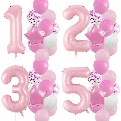 Pink Balloons Bundle Age Number Confetti Girls Birthday Girls Party Decorations • £5.99