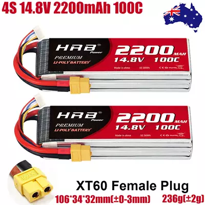2x HRB 4S 2200mAh 14.8V LiPo Battery 100C XT60 For RC Drone Airplane Car Boat • $79.99